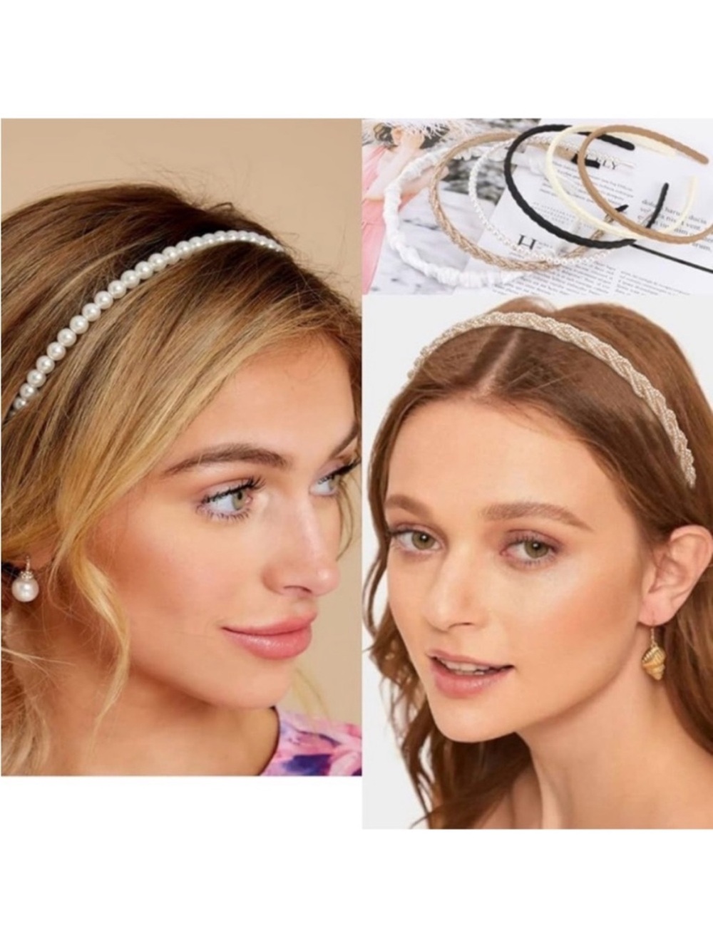 🆕-6PK Multi Design Headbands-
Floral, Black/White, Solid, Pearl & Braided